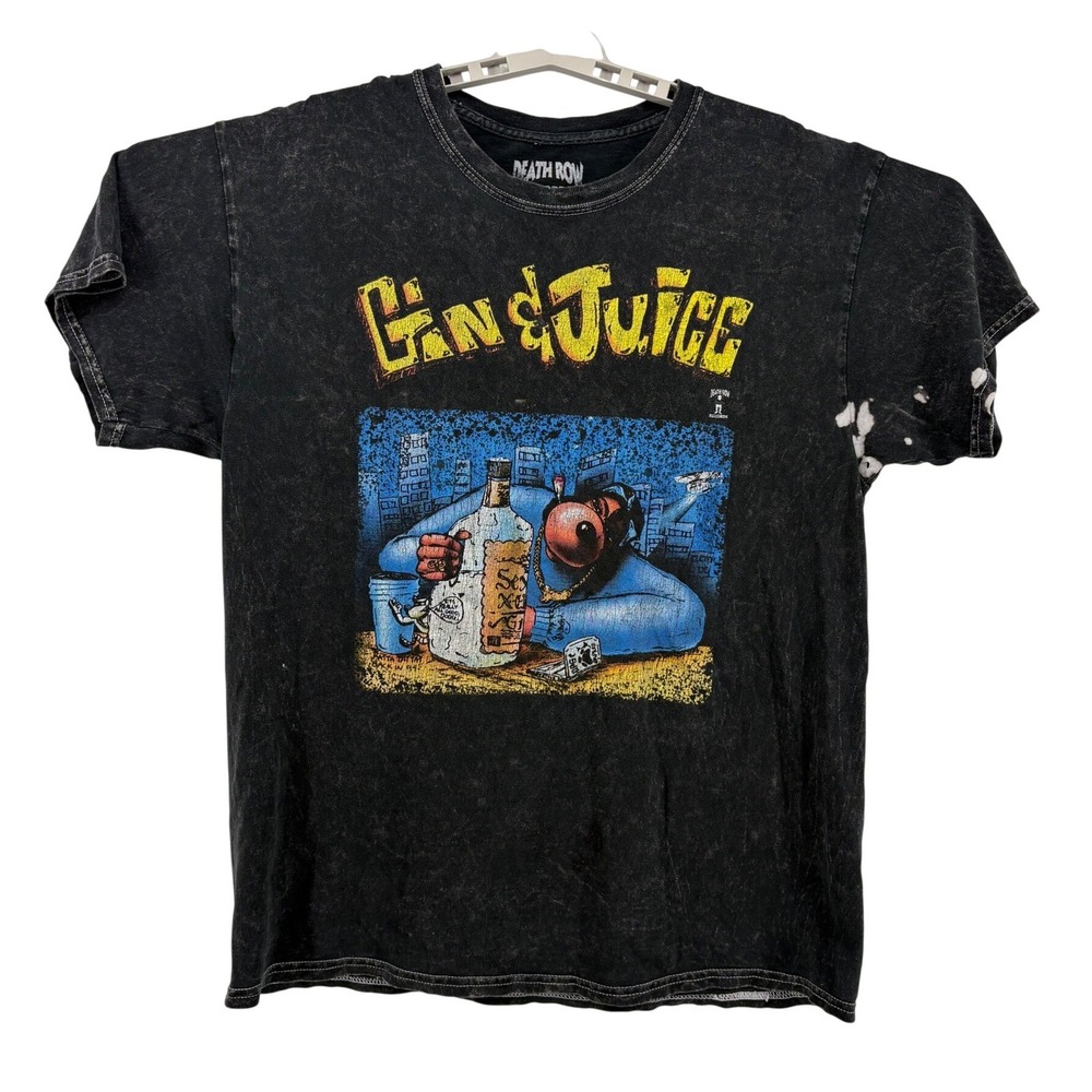 Death Row Records Gin & Juice Graphic‎ Tee M/L Black Acid Wash Distressed